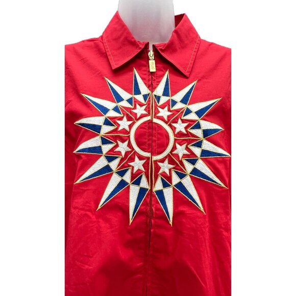 NWT Bob Mackie Wearable Art Red Embroidered Starburst Jacket Womens Small Tunic - Picture 5 of 16